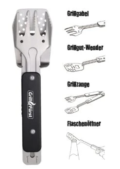 Grillfürst BBQ - Multitool - 4in1 Grillbesteck - Grillgadget -Grillen Und Rauchern Grillfuerst Multi BBQ Tool Grillzange klappbar